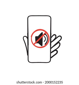 hand drawn doodle phone call prohibit sound call illustration