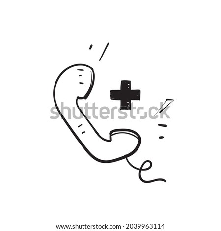 hand drawn doodle phone calling medical care icon illustration vector
