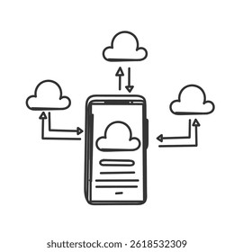 desenho à mão doodle telefone ícone nuvem ícone ilustração relacionado