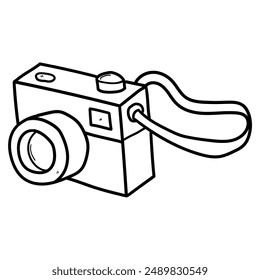 Hand drawn doodle photo camera isolated on white background. Vector illustration.