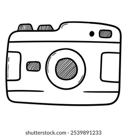 Hand drawn doodle photo camera isolated on white background. Vector illustration.
