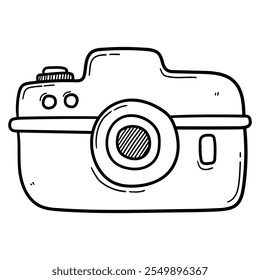 Hand drawn doodle photo camera isolated on white background. Vector illustration.