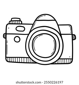 Hand drawn doodle photo camera isolated on white background. Vector illustration.