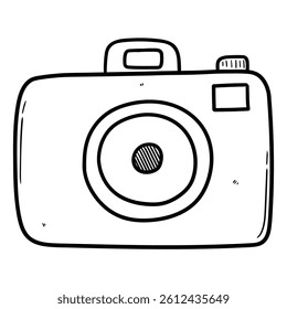 Hand drawn doodle photo camera isolated on white background. Vector illustration.