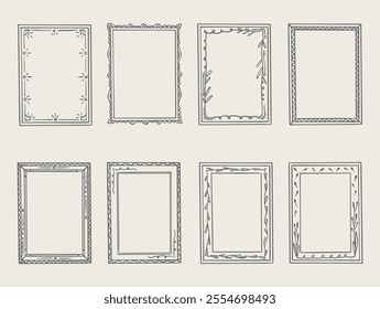 hand drawn doodle photo frames, cute hand drawn painting frame, picture framing borders with decorative elements.