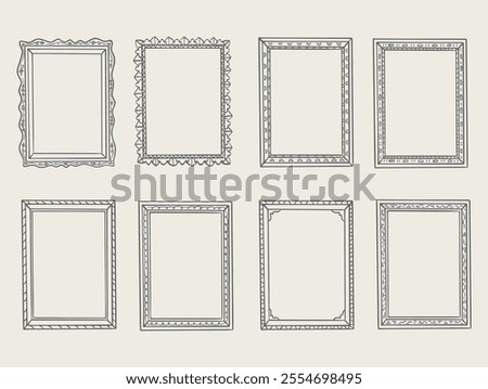 hand drawn doodle photo frames, cute hand drawn painting frame, picture framing borders with decorative elements.