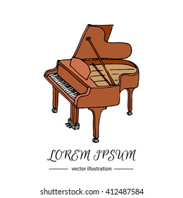Hand drawn doodle Piano icon Vector illustration musical instrument Music concept symbol collections Cartoon Sketch element Design template