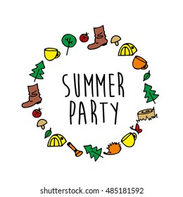 Hand drawn doodle Picnic icons set. Vector illustration