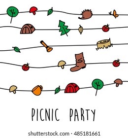 Hand drawn doodle Picnic icons set. Vector illustration