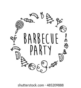 Hand drawn doodle Picnic icons set. Vector illustration
