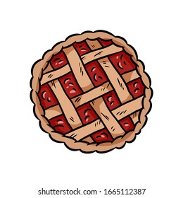 Hand drawn doodle pie. Berry pie top view tasty bakery media glyph vector symbol