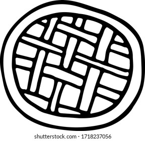 Hand drawn doodle pie.
Simple element with thick black stroke. Vector illustration isolated on white background.