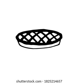 Hand drawn doodle pie. Sweets and pastries on a white background. Vector illustration.