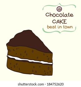 Hand drawn doodle piece of cake with place for a text. Vintage style vector illustration.