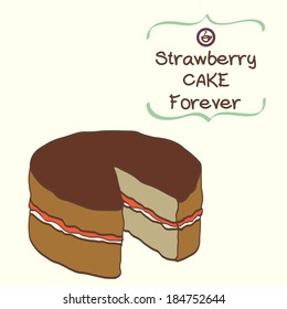 Hand drawn doodle piece of cake with place for a text. Vintage style vector illustration.