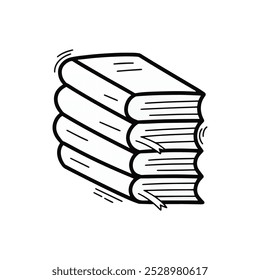 Hand Drawn Doodle Pile of Books Illustration. Cute Black Outline Notebook Sticker Clip Art Icon Sketch on White Background Vector EPS 10