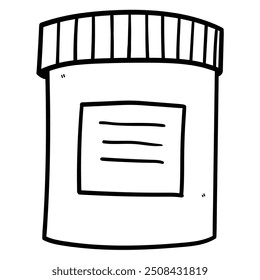 Hand drawn doodle of a pill jar isolated on a white background. Vector illustration.