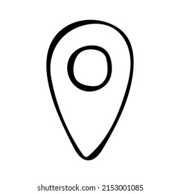 Icono del pasador de doodle dibujado a mano. Símbolo de icono de ubicación. Logo de protección del vector. Signo de mapa GPS. Esquema.