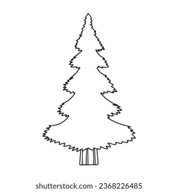 Hand drawn doodle pine tree isolated on white background. Outline fir tree. Vector illustration.