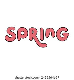 Hand drawn doodle pink lettering spring isolated on white background. Vector illustration.