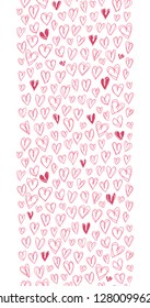 Hand Drawn Doodle Pink and White Hearts Valentine's Day Vector Seamless Border. Line Drawing Background