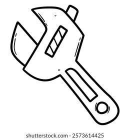 Hand drawn doodle pipe wrench isolated on white background. Vector illustration.