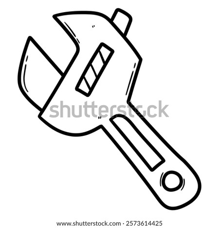 Hand drawn doodle pipe wrench isolated on white background. Vector illustration.