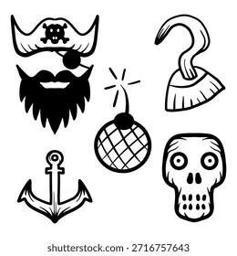 Hand drawn doodle pirate set