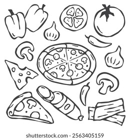 hand drawn doodle pizza vector