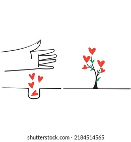 hand drawn doodle plant the seeds of love illustration vector