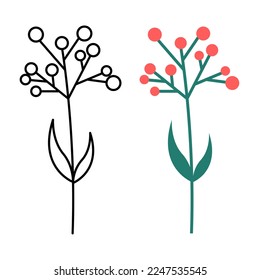 Hand drawn doodle plant stem illustration in flat and outline style