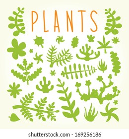 Hand drawn doodle plants isolated vector silhouette