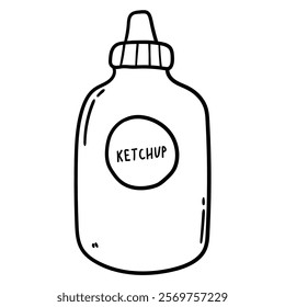 Hand drawn doodle plastic bottle of ketchup isolated on white background. Vector illustration.