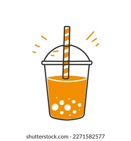 hand drawn doodle plastic cups with bubble drink illustration