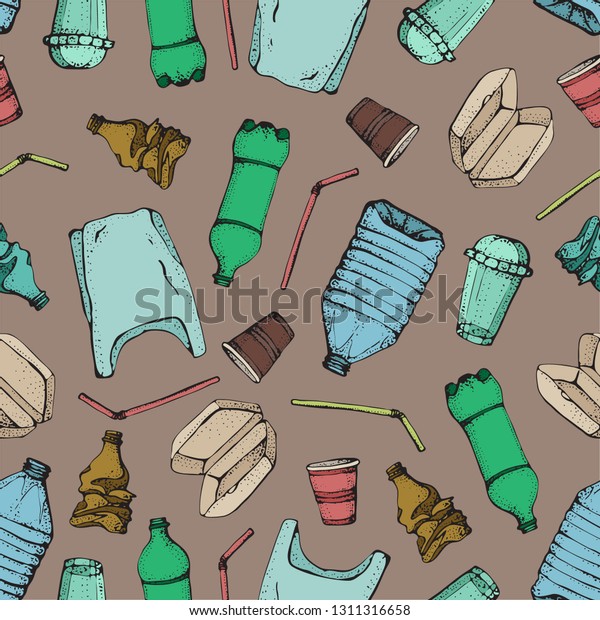 Hand Drawn Doodle Plastic Pollution Seamless Stock Vector (Royalty Free ...