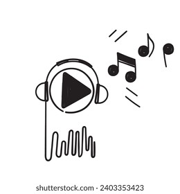 hand drawn doodle play music button illustration vector