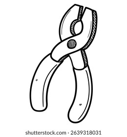 Hand drawn doodle pliers isolated on white background. Vector illustration.