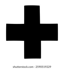 Hand drawn doodle plus sign isolated on a white background. Vector illustration.