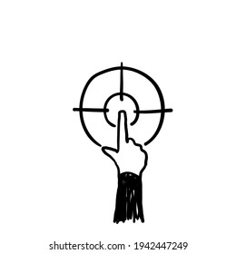 doodle dibujado a mano señalando el símbolo de ilustración objetivo para Logro, Objetivo comercial, Misión. aislado