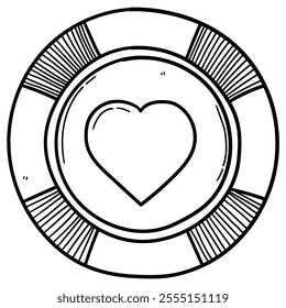 Hand drawn doodle poker chip isolated on white background. Vector illustration.
