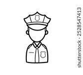 Hand Drawn Doodle Police Officer Profession Illustration. Cute Black Outline Cop Occupation Sticker Clip Art Icon Sketch on White Background Vector EPS 10