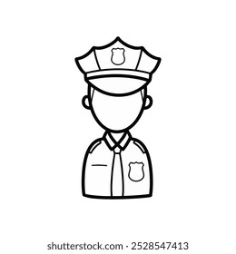 Desenhado à Mão Doodle Policial Ilustração Profissão. Contorno preto bonito Cop ocupação etiqueta Clip Art ícone esboço no fundo branco Vetor EPS 10