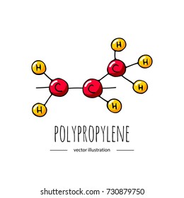 Hand Drawn Doodle Polypropylene Chemical Formula Icon. Vector Illustration. Cartoon Molecule Element. Sketch Polymer Molecular Structure Plastic Scientific Formula Isolated On White Background