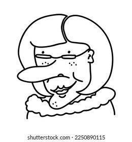 Hand drawn doodle portrait of elderly woman with freckles and wrinkles. Cartoon funny avatar of a senior in caricature style. Cheerful grandmother in glasses on white background. 