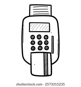 Hand drawn doodle POS terminal isolated on white background. Vector illustration.