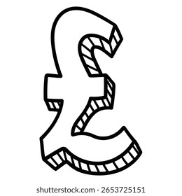 Hand drawn doodle pound sterling sign isolated on white background. Vector illustration.