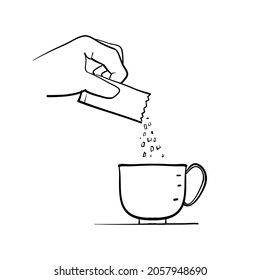 hand drawn doodle pouring sugar  in the cup illustration vector isolated
