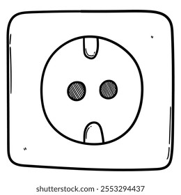 Hand drawn doodle power socket isolated on white background. Vector illustration.