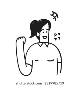 hand drawn doodle Power success and positive emotions concept illustration