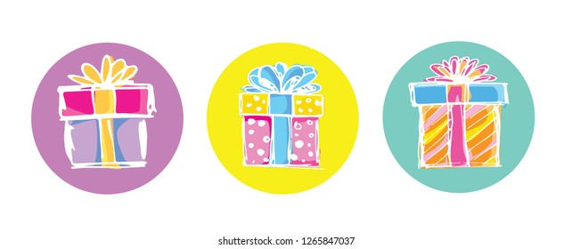 Hand drawn doodle present box with bow gift - pattern background